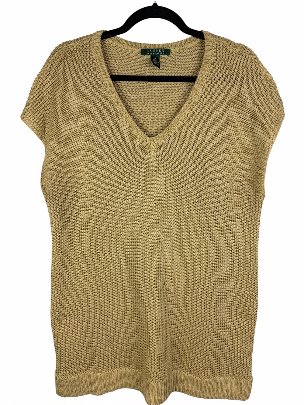 Lauren Ralph Lauren 1X Tan Open Knit V Neck Sweater Tunic